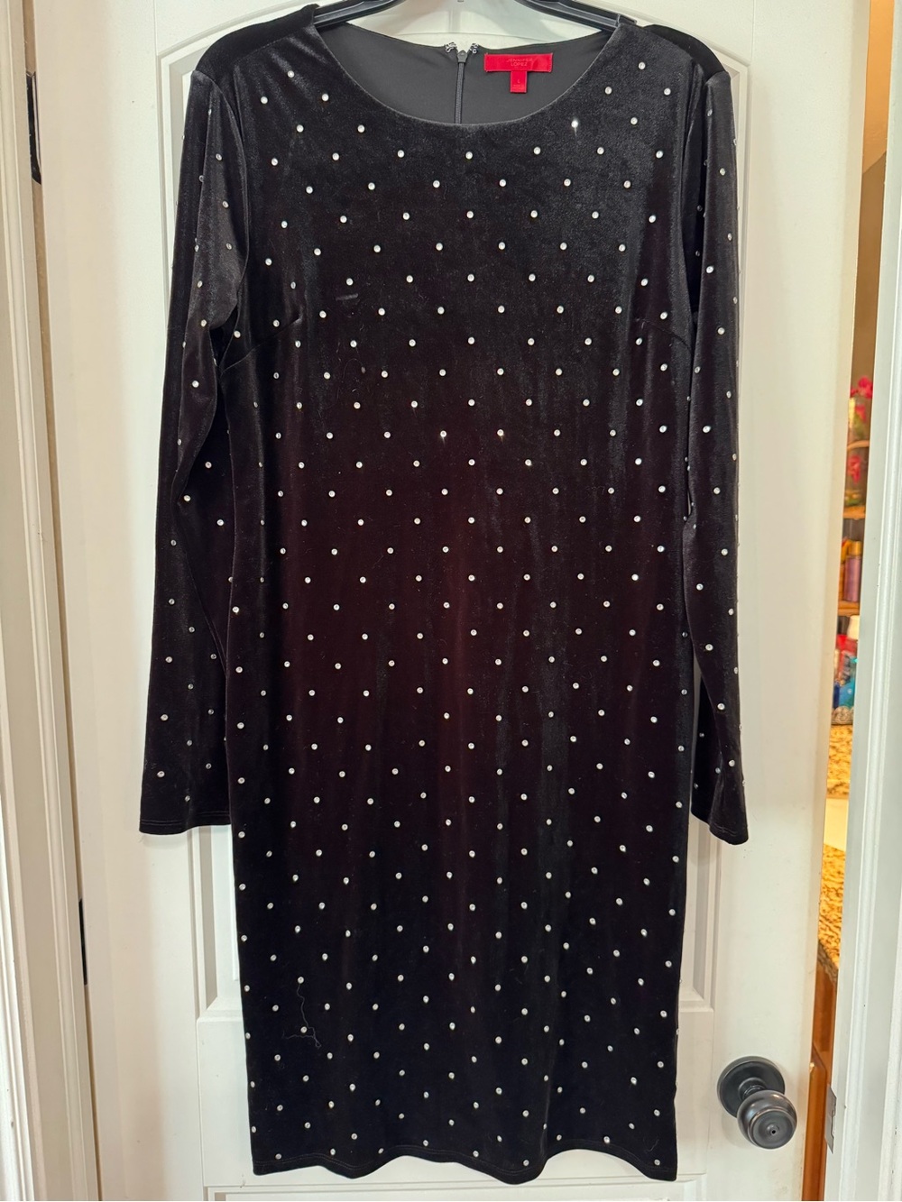Jennifer Lopez Black Velvet Midi Dress with Silver Studs